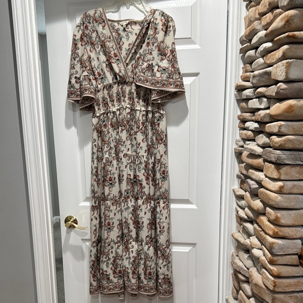 Max Studio Cream and Brown Patterned Maxi Dress